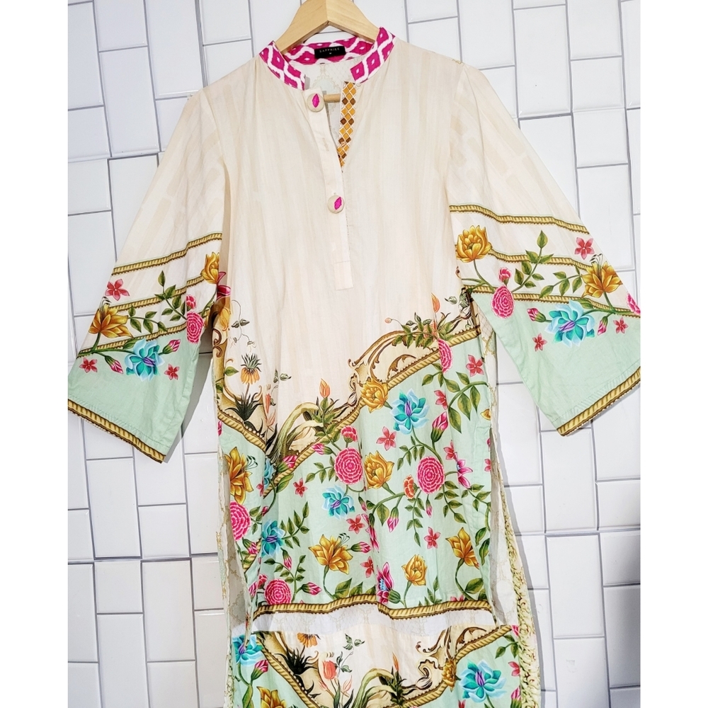 SAPPHIRE Women’s Hi Lo Tunic Kurta Lightweight Mandarin Collar Floral
